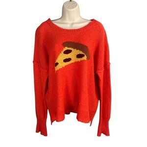 Wildfox Pizza Slice Sweater Womens Small Oversized Graphic Novelty Print Cozy